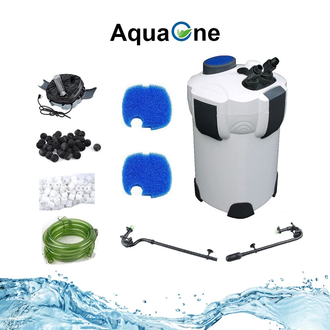 AquaOne Aquarium Außenfilter HW-303B 1400 L/h I Hochwertiger Filter inkl. 9 Watt UVC Lampe für Aquarien bis 700 Liter I Pumpe mit Filtermedien für Süßwasser und Meerwasser Becken