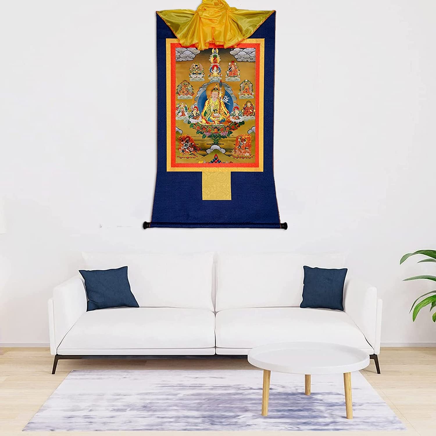 YTBHSHXZ Tibetische Thangkas, Guru Padmasambhava Tibetischer Thangka-Wandteppich, Ema Gyalpo, buddhistischer Thangka-Brokat, Shakya Senge(Blu,S)