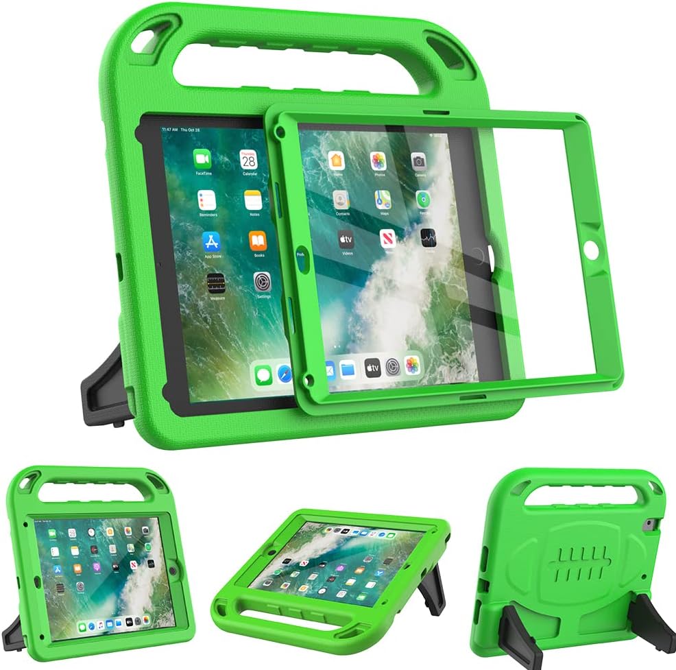 Surom Kids Case for New iPad 9.7 2018/2017 with Built-in Screen Protector, Light Weight Shock Proof Handle Stand Kids Case for iPad 9.7 2017/2018 iPad Air/iPad Air 2/iPad Pro 9.7 – Green