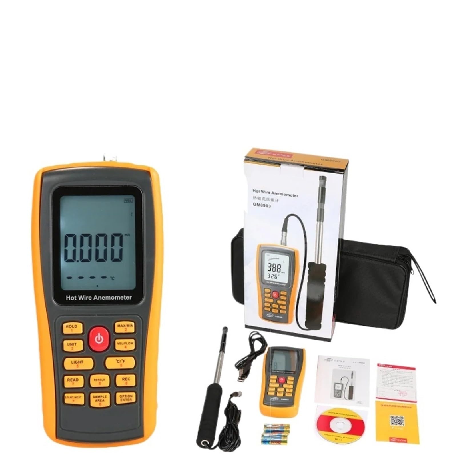Anemómetro digital portátil de hilo caliente con pantalla LCD de 2,6 pulgadas for medir la velocidad del viento y la temperatura.