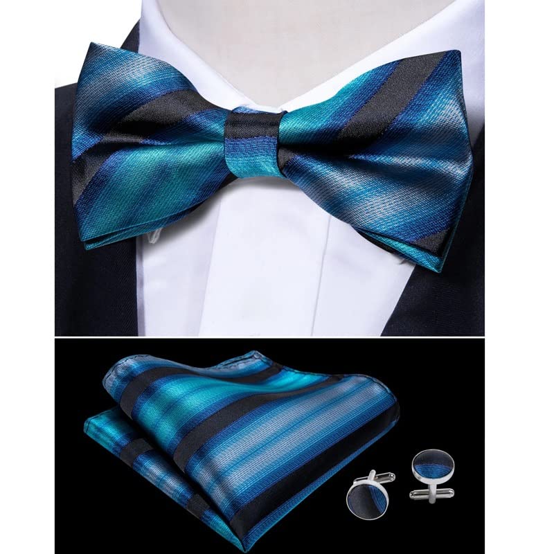Corbata de seda para hombre, pajarita azul con mariposa, diseño a rayas, pajarita preatada, pañuelo, gemelos, lazos formales para hombre