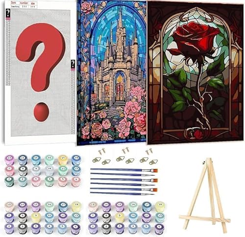WUDWL Paint by Numbers Kit for Adults Framed Canvas, 3 Pack with Wooden Easel,Paint by Numbers for Kids Ages 8-12, Cartoon DIY Acrylic Landscape Oil Painting Arts Crafts, 9.45x11.8inch