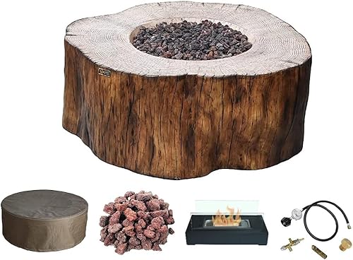 AMS Chimenea Elementi Mesa redonda de gas natural para patio exterior Linterna de mesa de bioetanol gratis Cubierta de lona y válvula de llave de