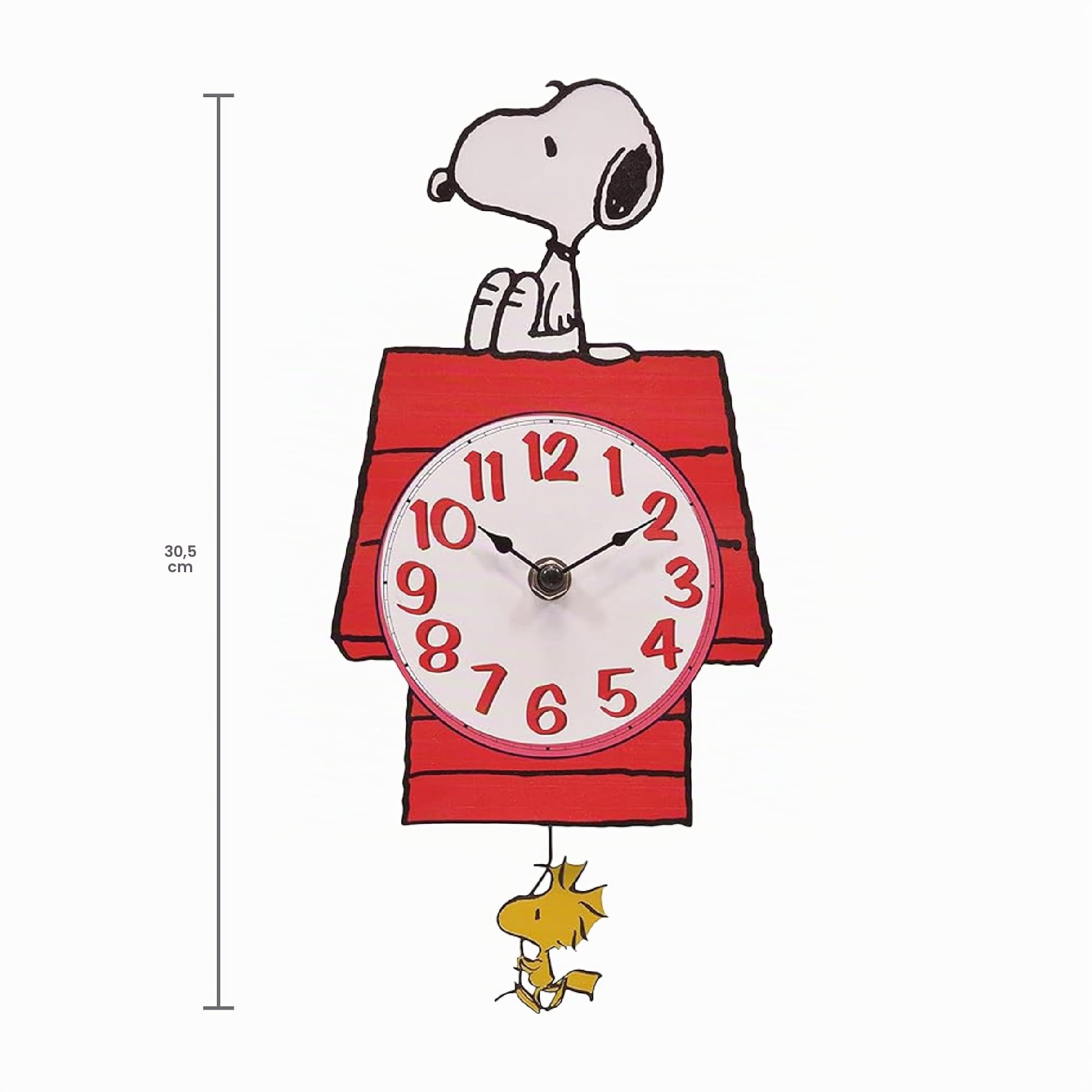 Mark Feldstein & Associates Peanuts Snoopy's Dog House con Woodstock Pendulum Pal Orologio da parete, 30,5 cm