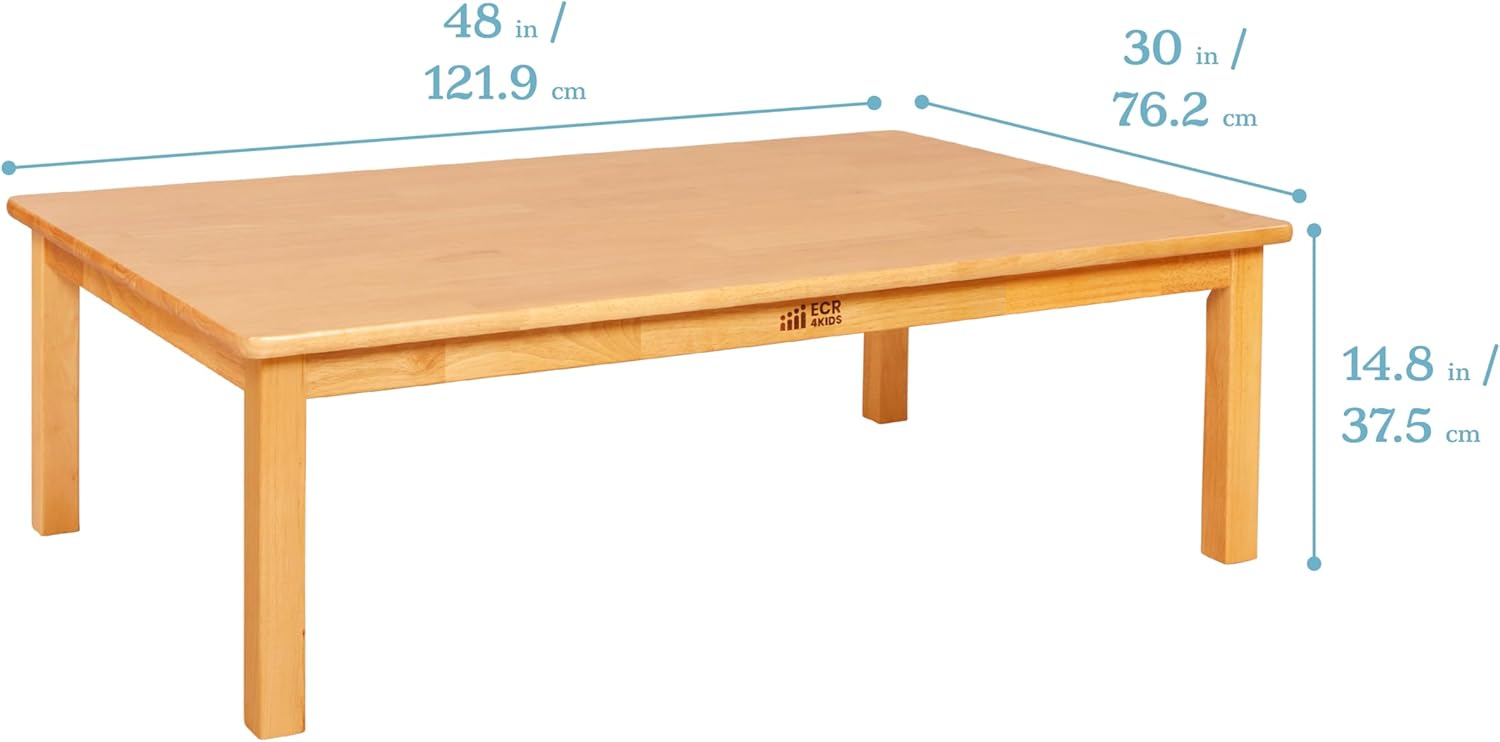 ECR4Kids 48in x 30in Rectangular Hardwood Table with 14in Legs, Kids Furniture, Honey