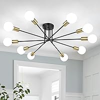 Vista 17 de Lámpara Moderna de Techo Sputnik de 6 Luces, Lámpara Industrial de Techo de 22" de Oro con Montaje Semiempotrado, Lámpara de Techo con Base E26