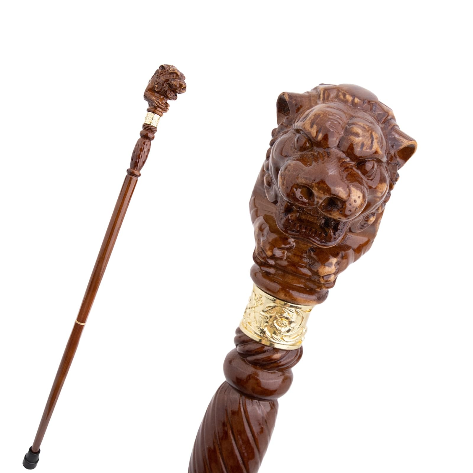 Handgeschnitzter Gehstock Aus Holz Mit Tigerkopf, Ergonomischem Griff und Gummispitze für Damen und Herren – Modischer, Einzigartiger Gehstock für Senioren – 95 cm