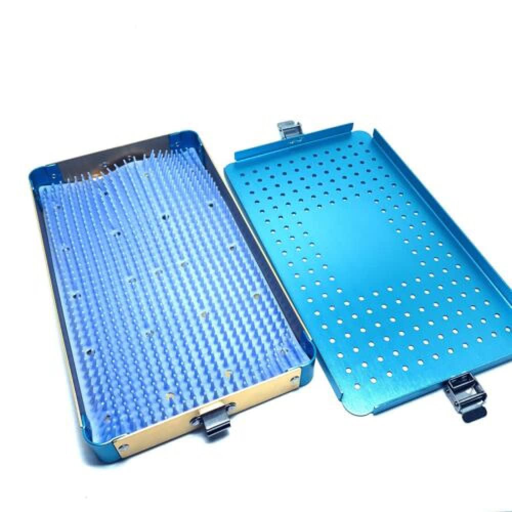 Caja de bandeja de esterilización de instrumentos quirúrgicos con estera de silicona, cesta ultrasónica de esterilización de desinfección de aluminio
