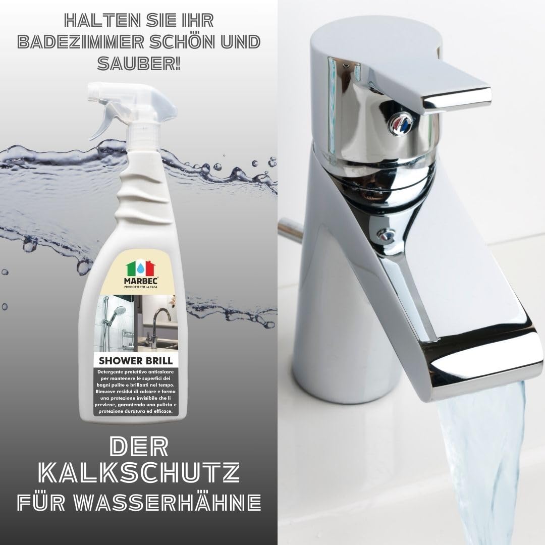 MARBEC SHOWER BRILL 5LTX4STCK Schützender Anti-Kalk-Aufheller für Badarmaturen, Duschkabinen und Keramik