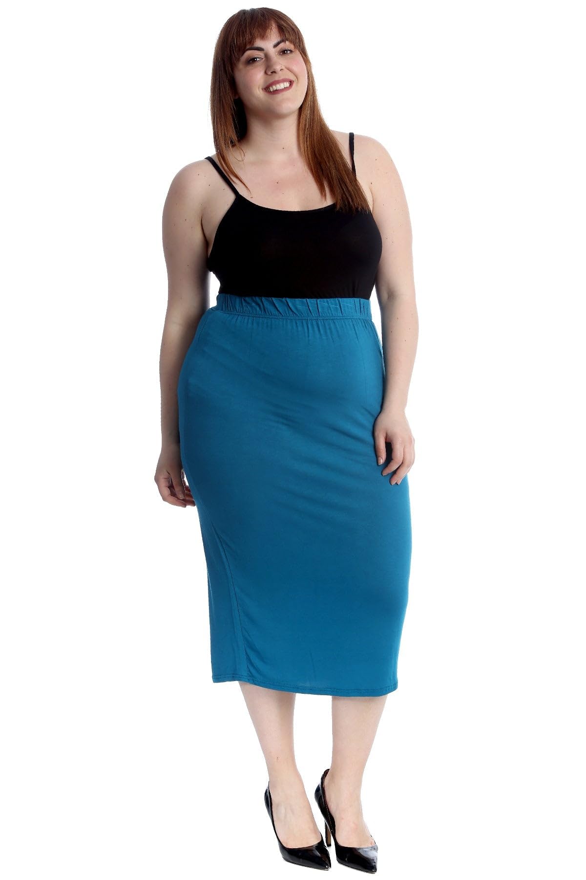 WearAll Womens Plus Size Plain Long Ladies Stretch Elasticated Maxi Skirt - Teal - 24-26