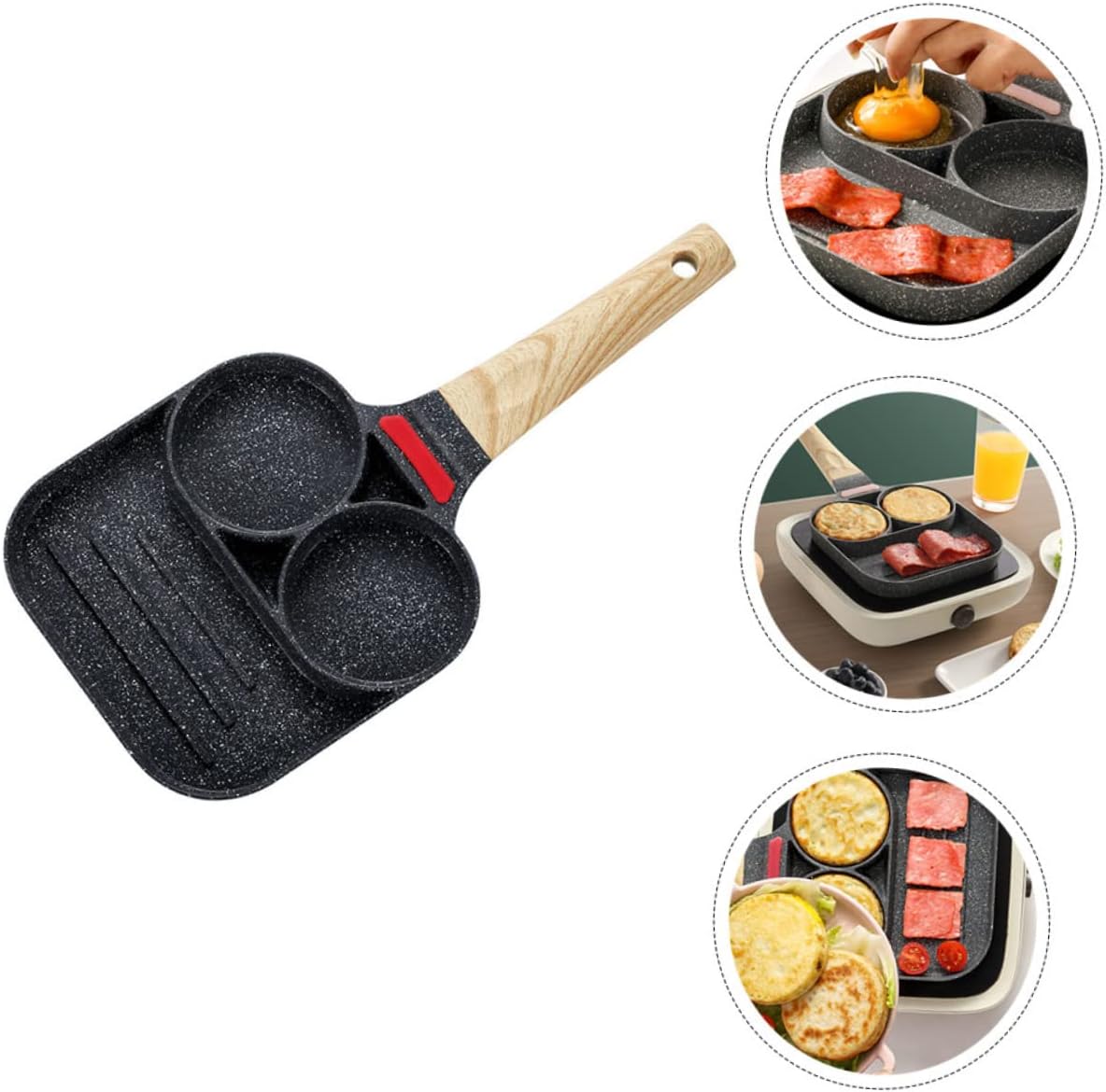Unomor Non-stick Cooker Skillet Pan Divided Frying Pot Handle for Cooking Eggs and Pancakes Quick Heating for Breakfast and More