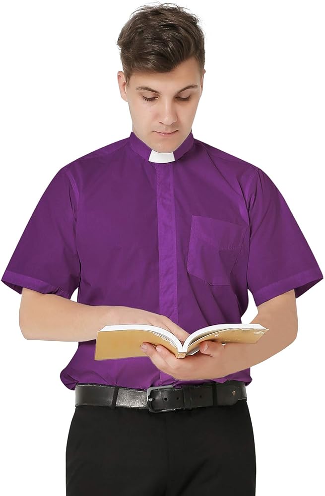 Amazon.co.jp: IvyRobes メンズ 半袖 タブカラー 聖職者シャツ