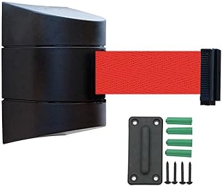HHCCTEO Wall Mounted Belt Barrier Multifunctional Crowd Control Wall Barrier Retractable Belt Lined up Black and Yellow Warning Tape(5m/16.4ft)