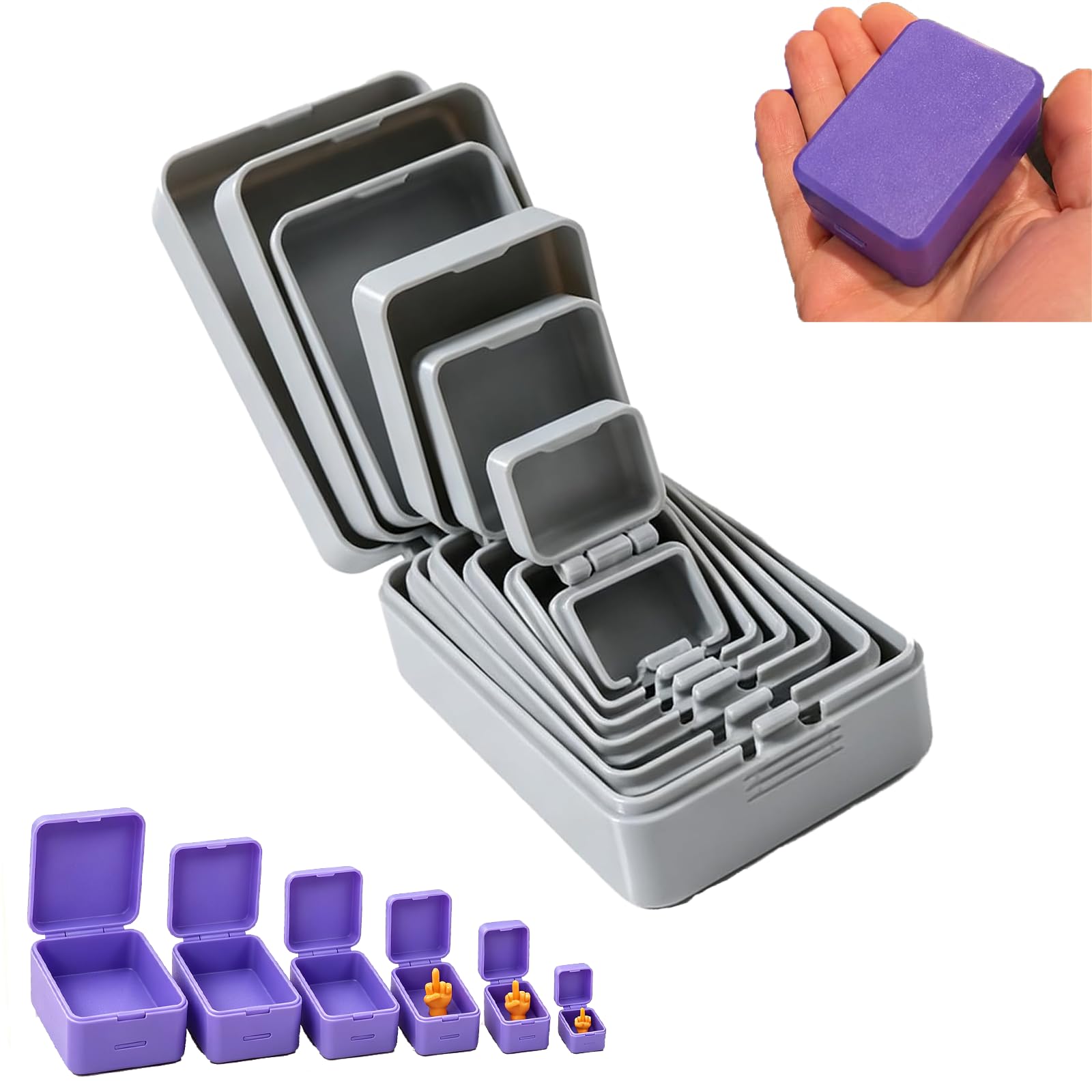 Never Ending Middle Finger Prank Gift Box, 6-Layer Nested Screw Design Surprise Box, Reusable 3D Printed Gotcha Box for Annoying Friends, Coworkers, White Elephant & Birthday Gag Jokes，Gray