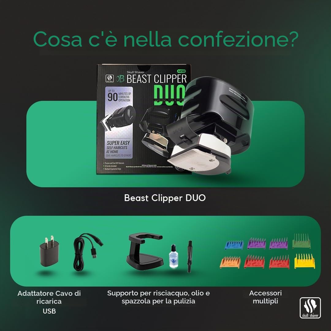 Skull Shaver Beast Clipper Duo - Kit di Cura per Barba e Capelli per Uomo - Tagliacapelli Senza Fili, Ricaricabile, Set Regalo | Kit di Cura per Barba e Capelli per Uomo, Tagliacapelli Senza Fili, Ricaricabile, Set Regalo