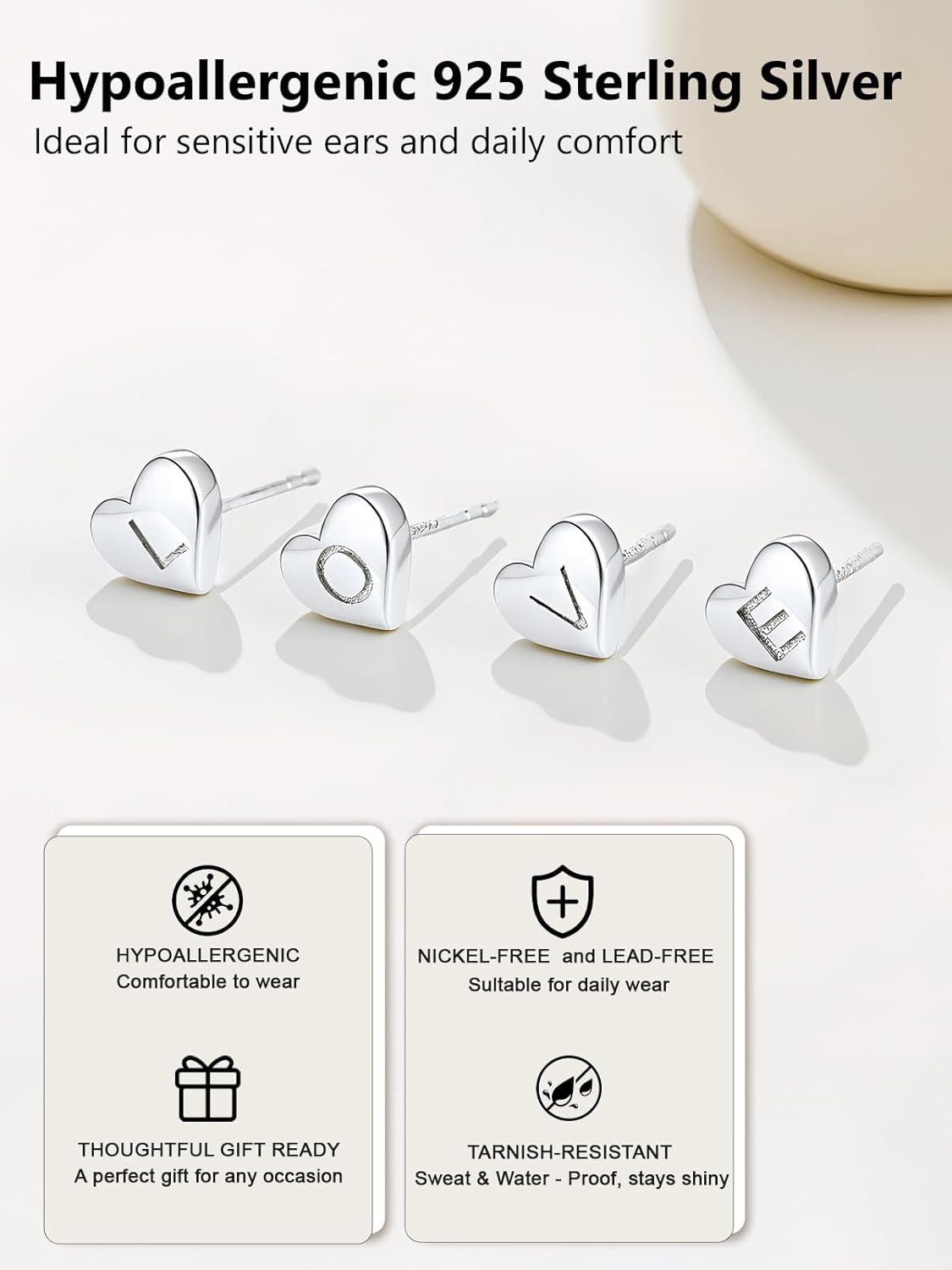 Silvora 925 Sterling Silver Heart Letter Stud Earrings for Women Initial Earring for Women with Gift Packaging - Image 4