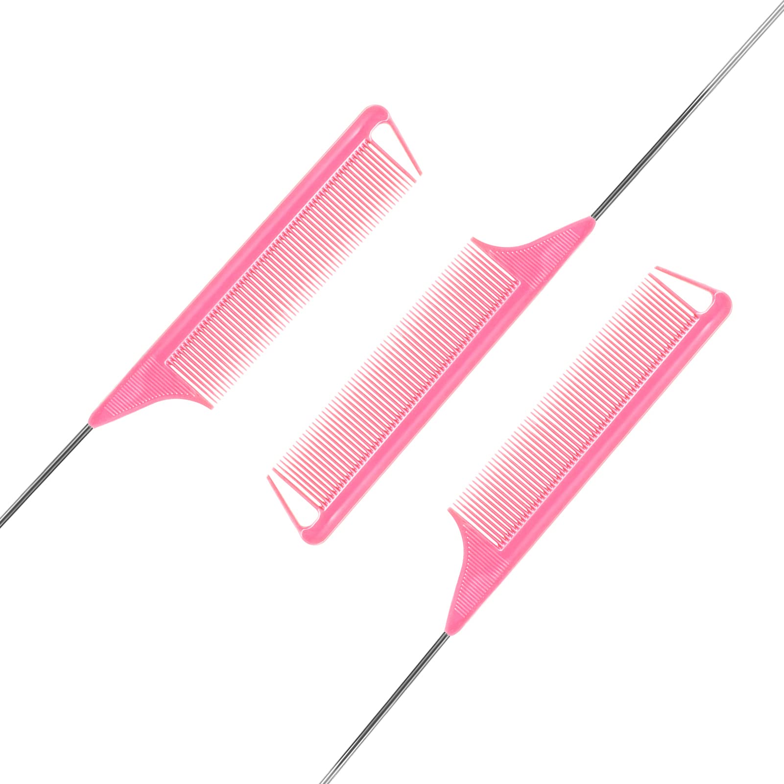 Peines de cola de rata: juego de 3 peines de cola de rata, peine de peluquería, peine de cola de rata, peine de separación para mujer, ideal para todo tipo de cabello (rosa)