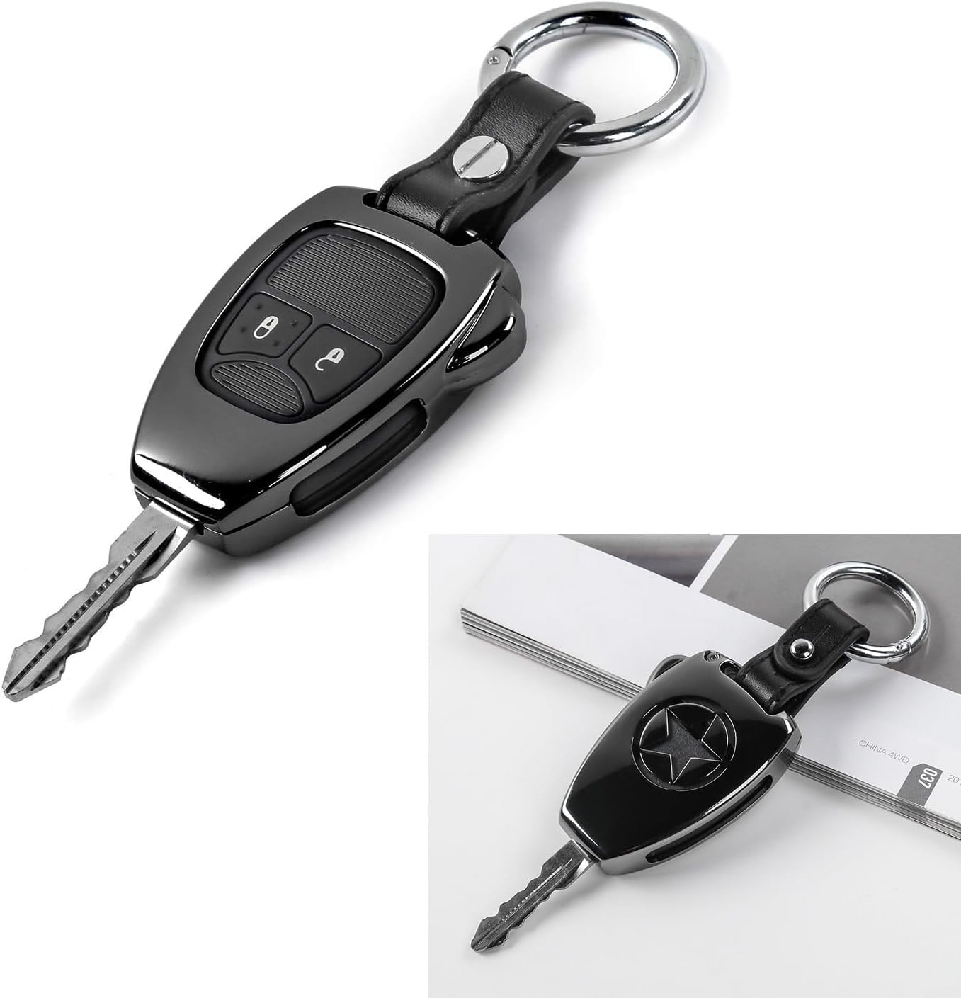 JeCar Metal Remote Key Fob Cover Case Shell Fob Protection Hull with Key Chain for Jeep Wrangler JK JKU 2008-2017/Compass 2008-2015/Patriot 2011-2016 Accessories