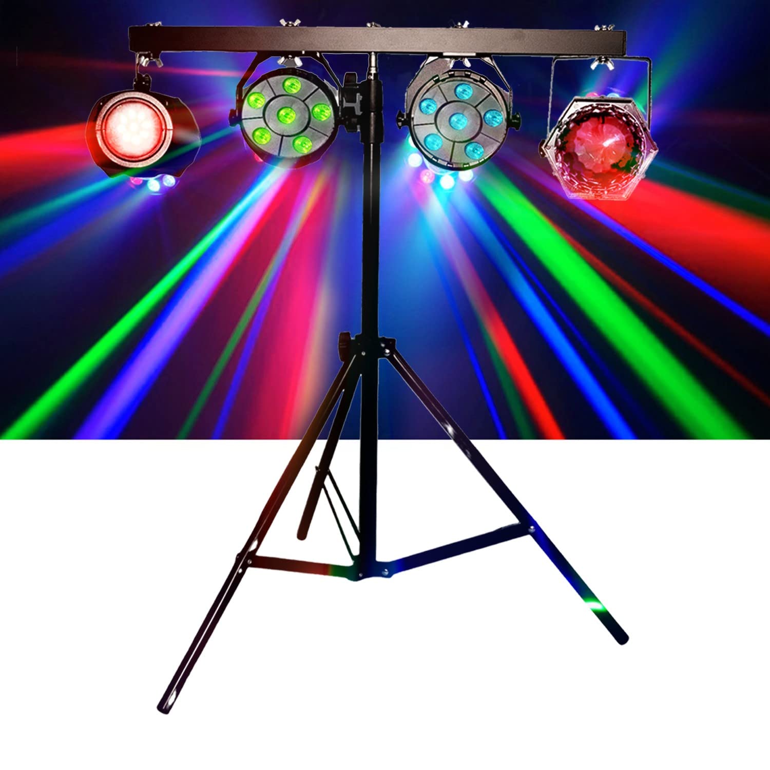 Kit de sonorisation Ibiza DJ-300, Complet avec 2 Enceintes, amplificateur, Table de mixage, Portique Lumières DJ, Câbles