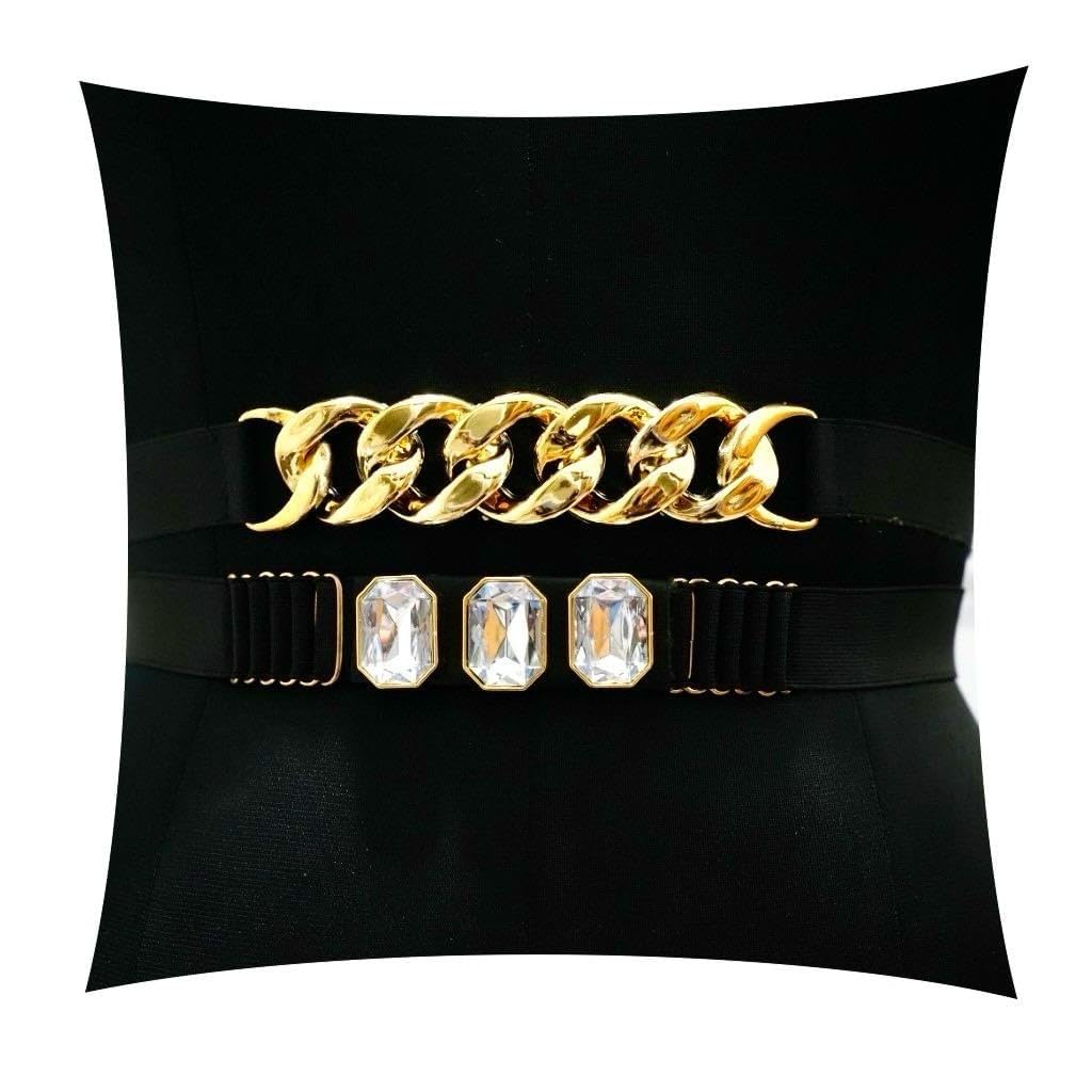 Women's Adjustable Waist Stylish Design Belt For Western Dress, Long Gown, Traditional Dress Slim Fit Solid Pack Of 2 (Chain & Daimond)-image-9