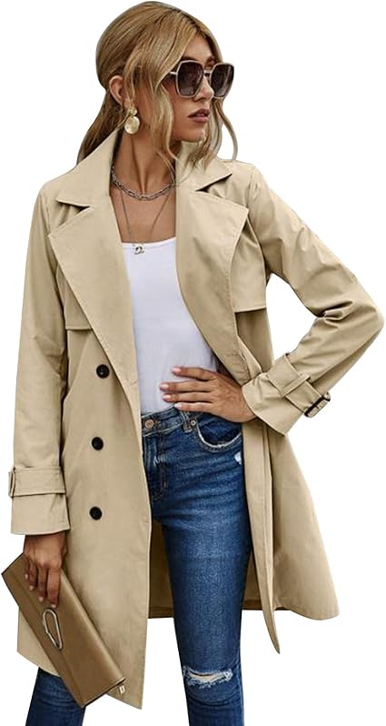 Geagodelia Damen Trenchcoat Mantel Lang Frauen Winddichter Cabanjacke ...