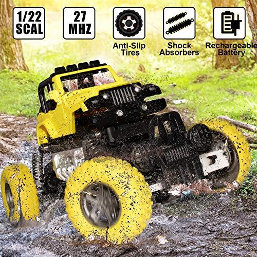 KULARIWORLD RC Cars Rechargeable Remote Control Car Off Road Truck Hobby RC Crawlers Toy for Kids Boys Girls Gift 27 MHz High Speed Stunt Vehicle with 2 Rechargeable Batteries