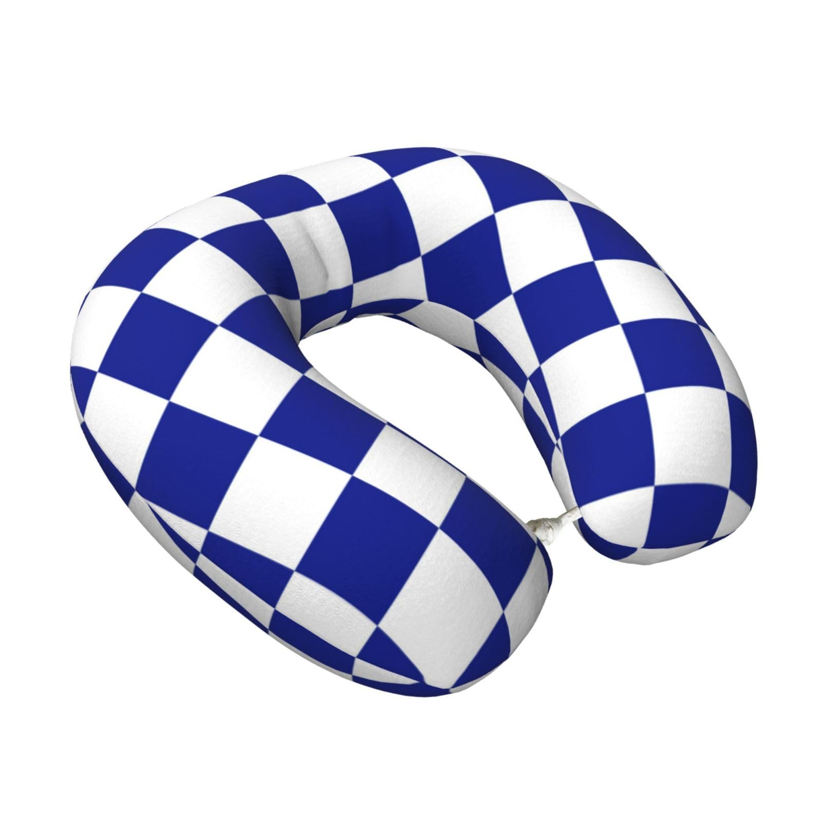 LKYMOH Blue And White Checkered Pattern, Travel Neck Pillow U-Shaped Memory Neck Support Soft Comfortable With Washable Cover For Airplane Car Traveling and Office
