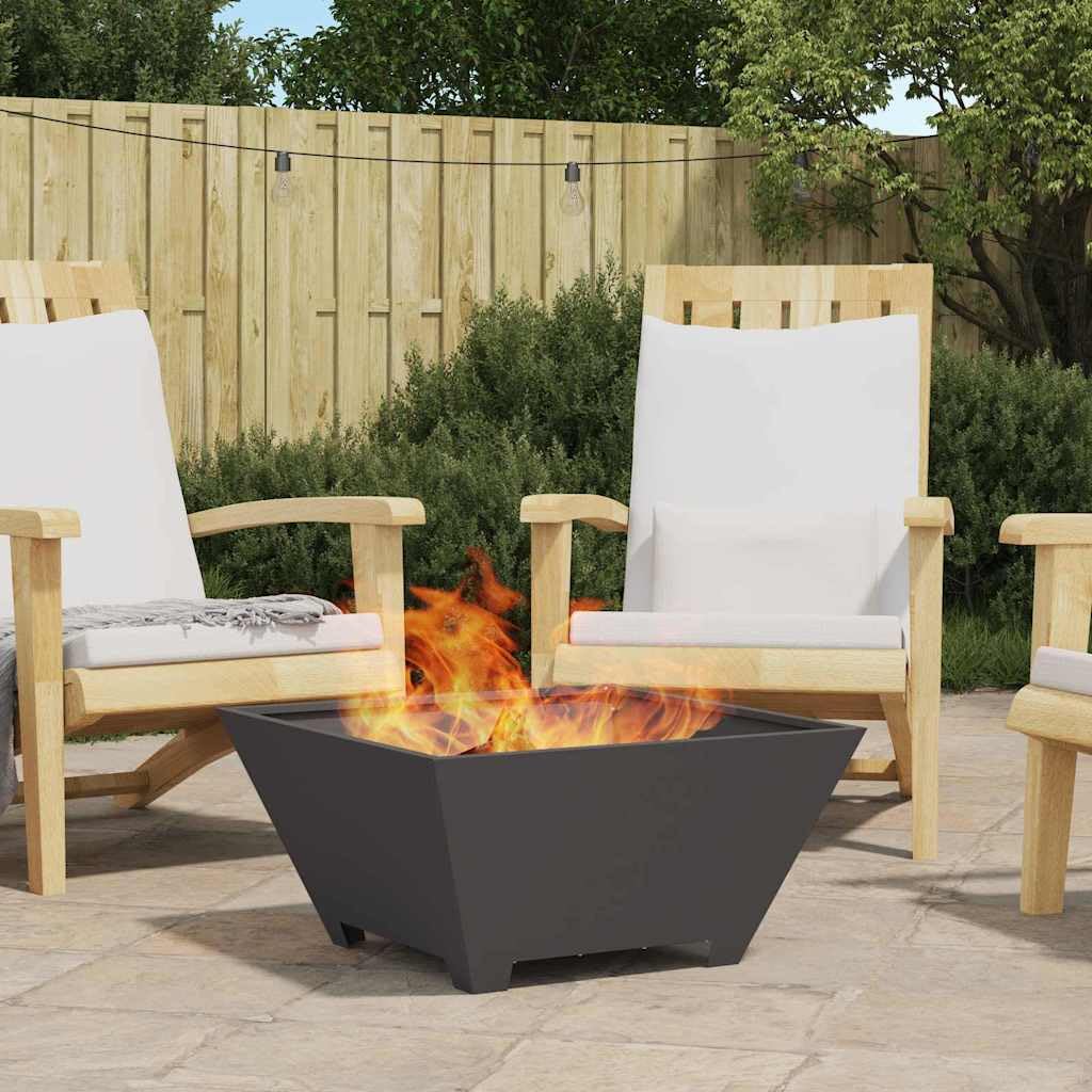 Brasero negro de acero 60 x 60 x 30 cm cuadrado para jardín, terraza, balcón, brasero robusto con diseño resistente al calor, moderna fuente de calor para exteriores e interiores