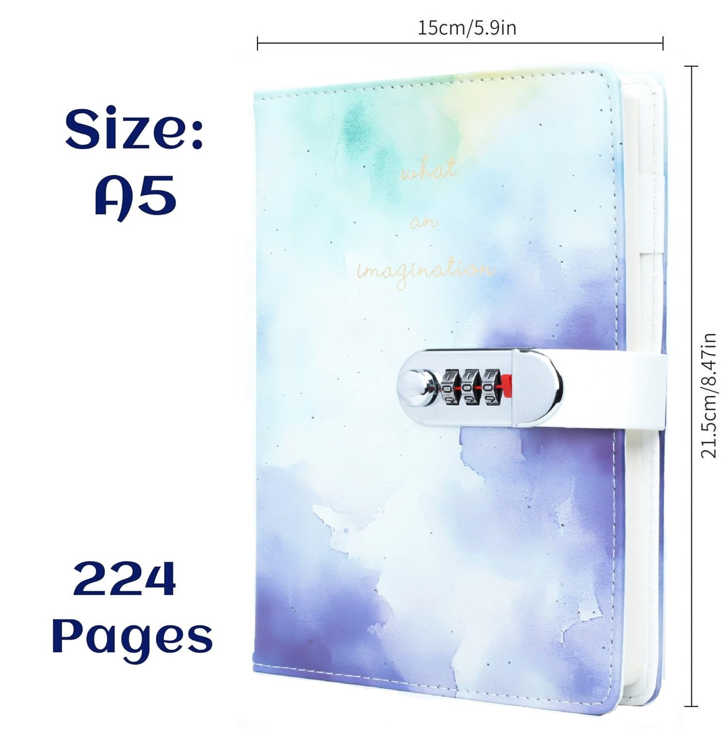 LOVELUX Waterproof Crest 2026 Diary with Dates, A5 80 GSM Full 224 Page Per Day with Monthly Calendar and Combination Lock, 365 Days New Year Diary, Leather Textured PU Cover and Pen Holder Daily Planner Marble Print Pink 3