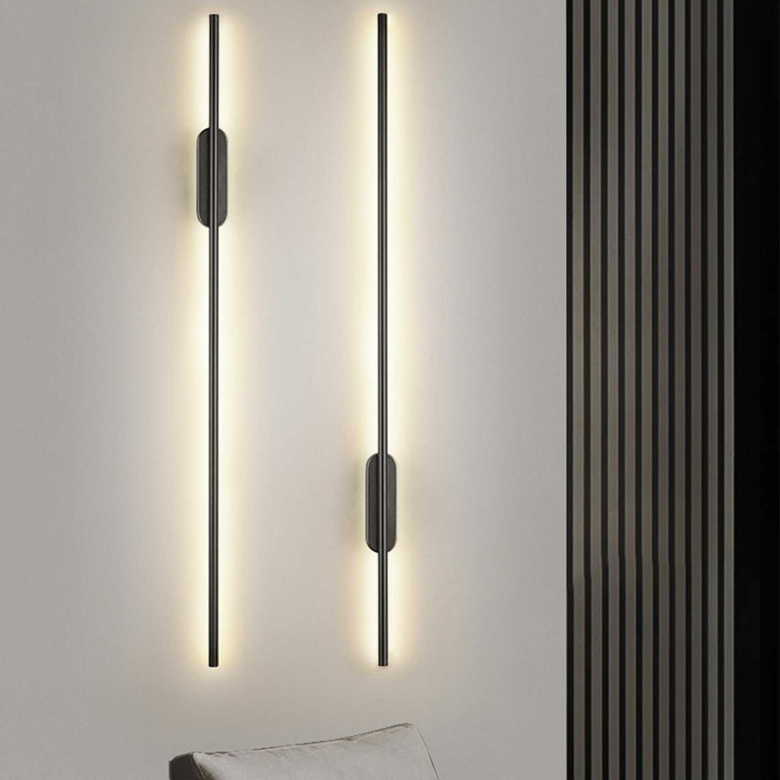 HCZKIUJY LED Wall Sconce - Long Ambient Wall Light, Modern Wall Lamp for Living Room, Hallway, Cloakroom, Bedroom, Corridor, Office, Hotel (Black Neutral Light-60cm)