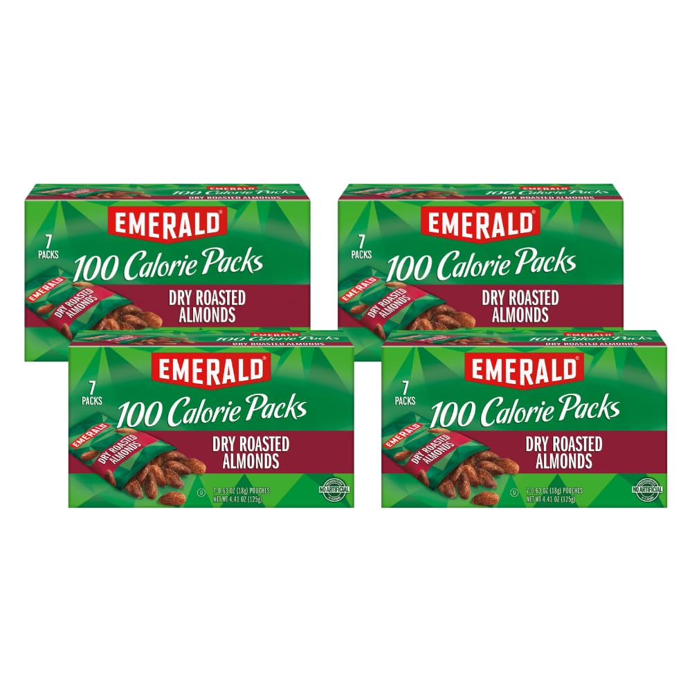 Emerald Nuts Dry Roasted Almonds, 100-Calorie Packs, 7 Count (Pack of 4)
