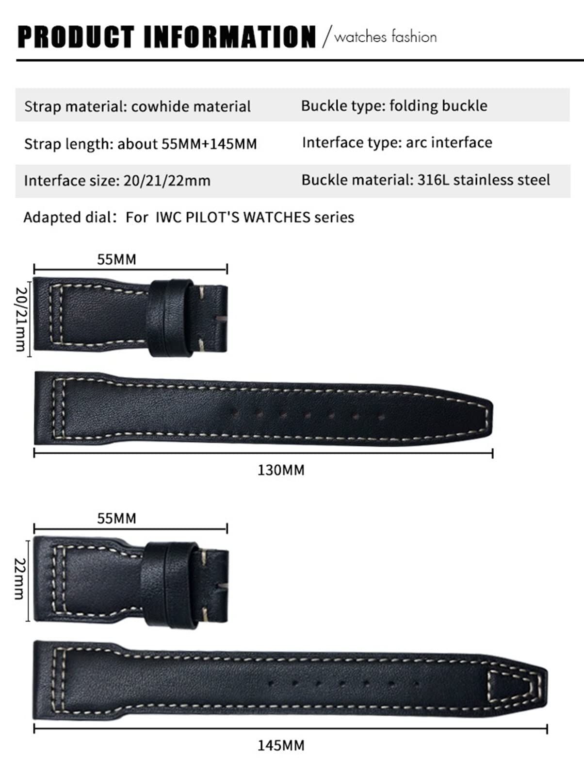 Bande de montée en Cuir Authentique de 20 mm pour Watch 18 Sangle