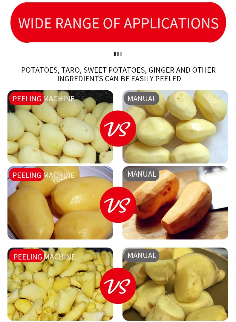 Peladora de patatas eléctrica comercial, peladora automática de patatas de 1100 W, lavadora peladora de patatas de acero inoxidable de 240 kg/hora, para pelar patatas dulces con jengibre y taro