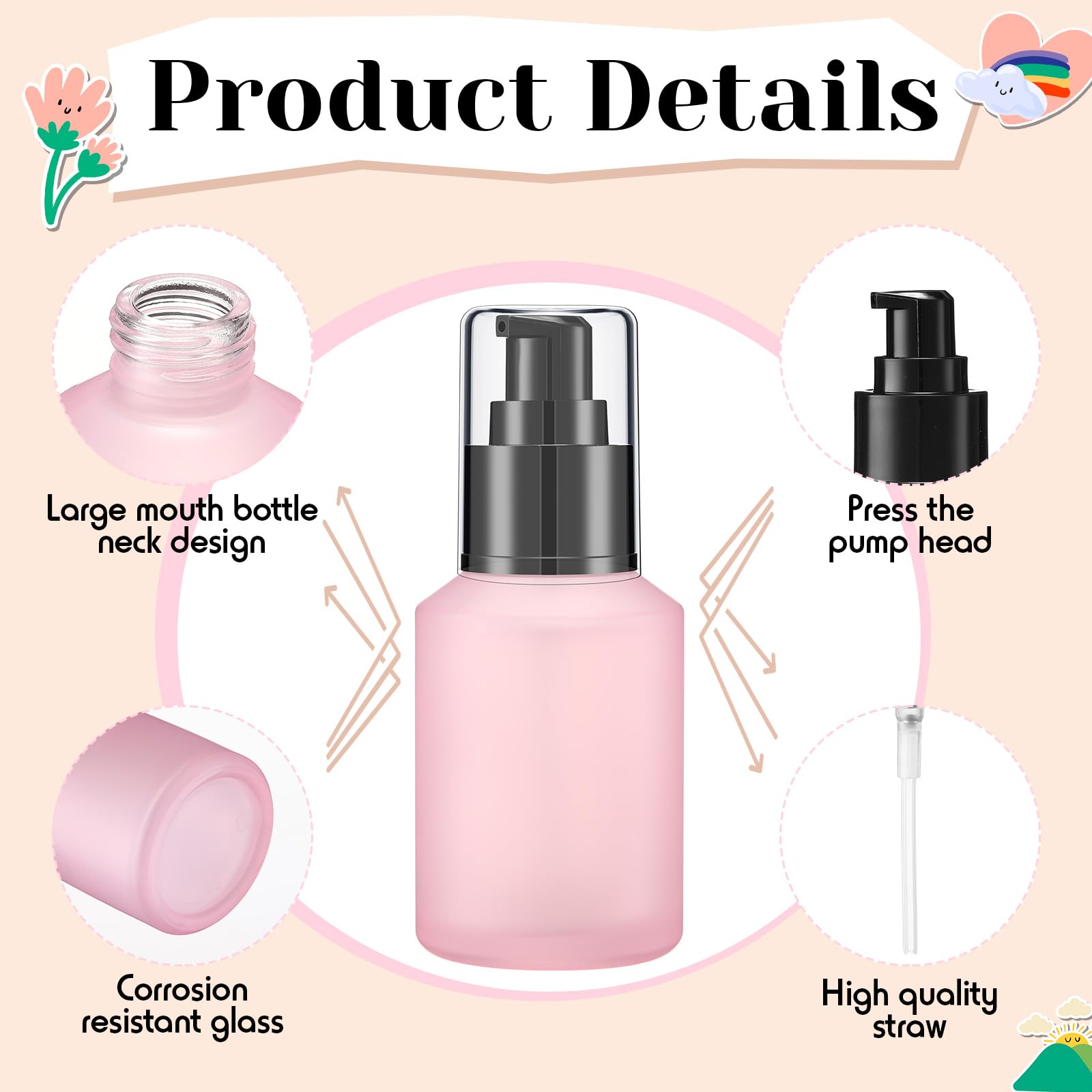 SiliFine 4 botellas de spray de vidrio esmerilado de 2 onzas, botella de vidrio rosa, botella de perfume recargable, reutilizable, botellas de perfume vacías, contenedor de cosméticos de niebla fina