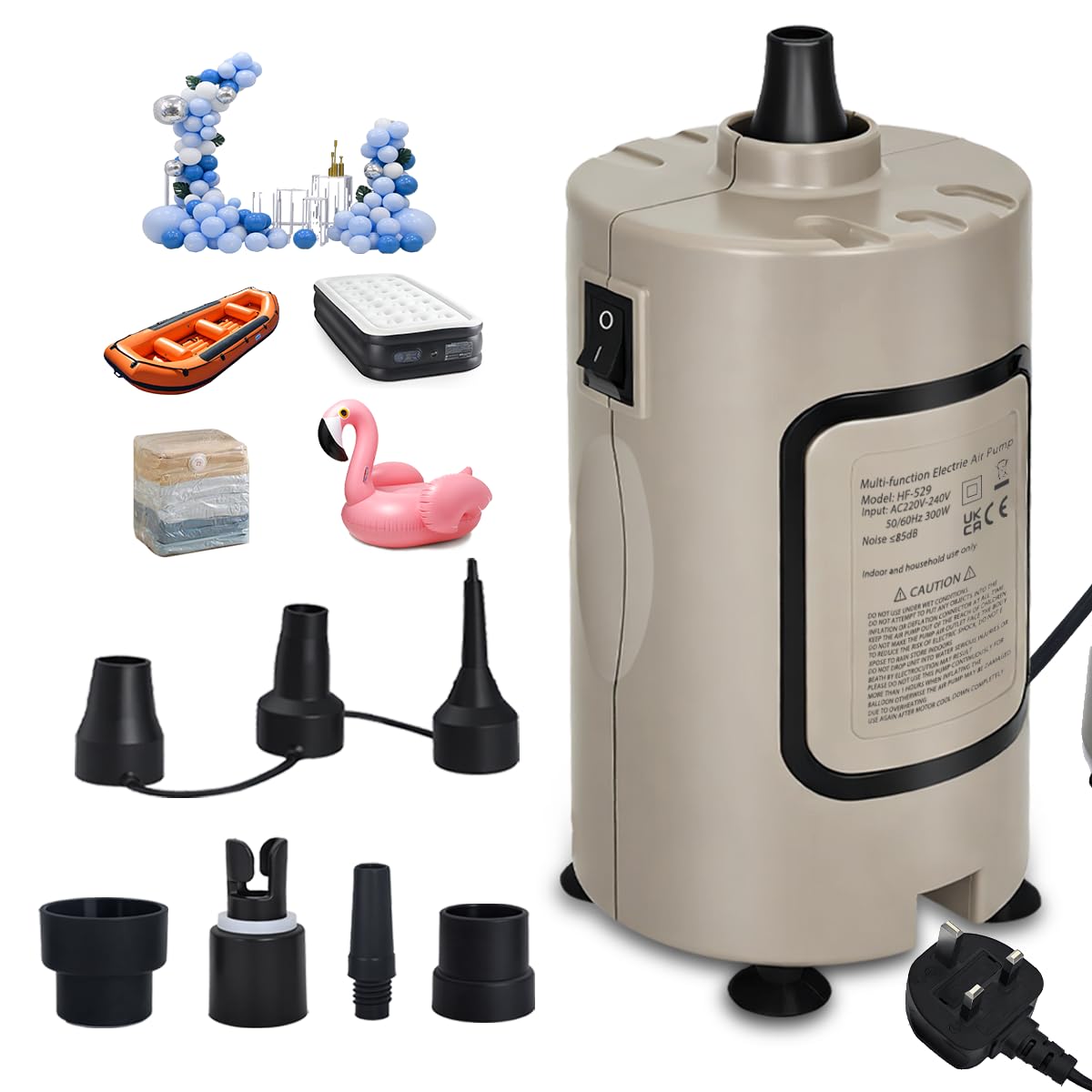 YEPVIE Electric Balloon Pump, Quick 2-in-1 Inflate &Deflate Pump with 7 Air Nozzles, Portable Electric Air Pump for Balloons Stand-up Paddle Boards, Airbed, Swim Rings and Kayaks, Vacuum Storage Bags