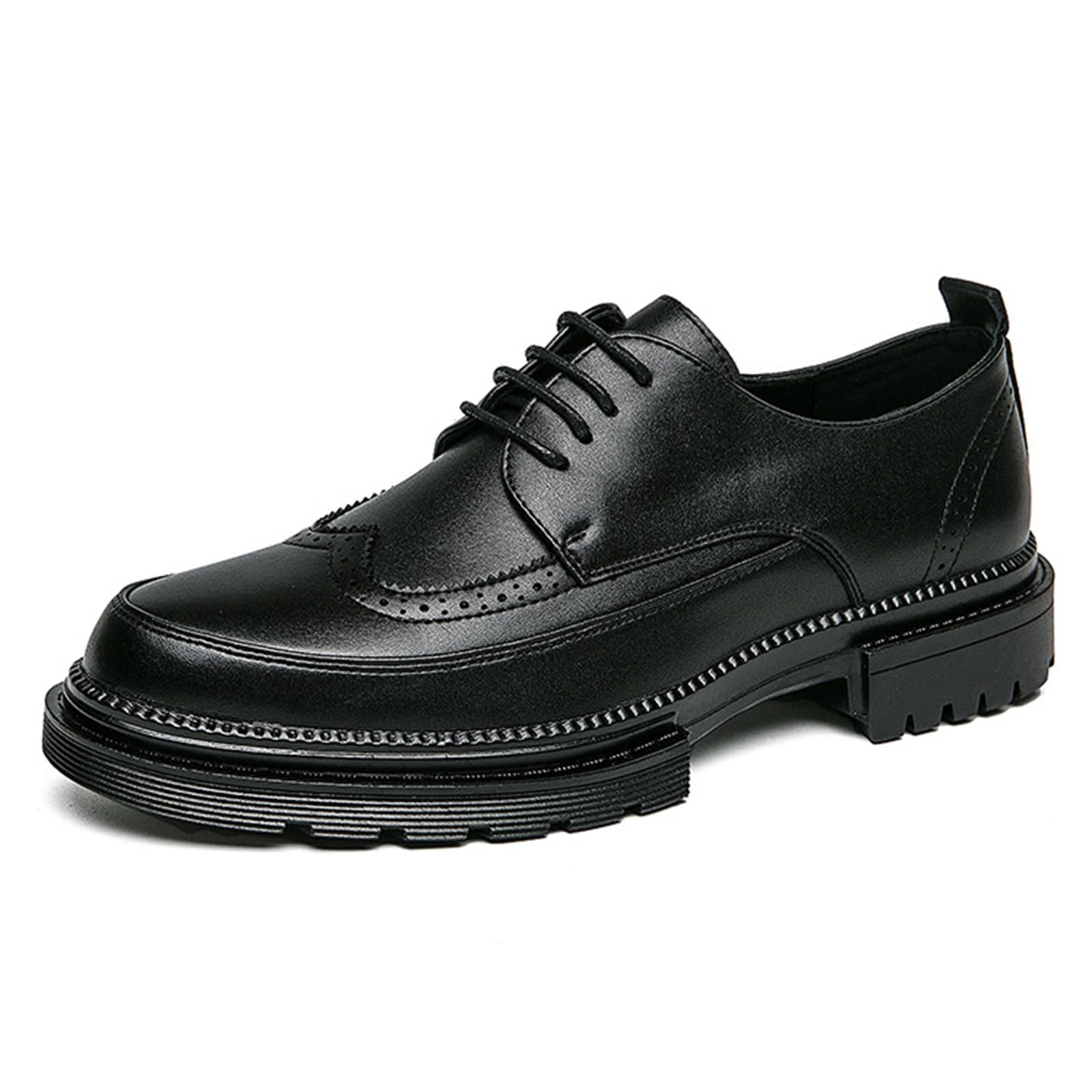 Męskie buty wizytowe typu brogs grube sznurowane skórzane biznesowe typu oksfordy do biura na formalny codzienny dzień