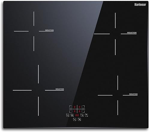 Karinear Placa de inducción de 24 pulgadas, estufa eléctrica de 4 quemadores, quemador de inducción con temporizador y bloqueo infantil, función de