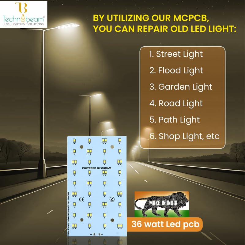 Image of Technobeam 36W LED Plate with Driver for Street Light Repair | Aluminum PCB 1.5mm | 6V 150mA LED Segments | 36V 900mA Driver Included | Durable | Ideal for Street Light Refurbishment,White, Pack of 10