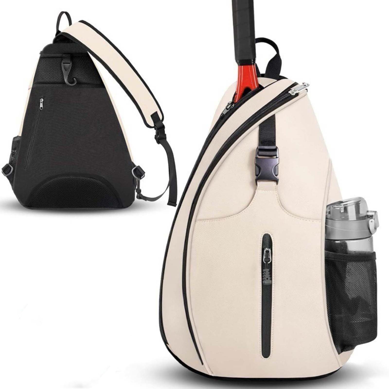 ESSECMBS Tennis Racket Bags for Women and Men Water Resistant Crossbody Sling Bag for Pickleball Badminton Rackets (White, 33 * 14 * 49CM)