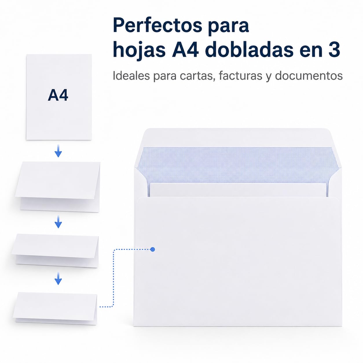 Pack 500 Sobres de Papel Blanco Americano 225x115mm | Formato DL | Cierre Adhesivo | Papel Resistente | Para Cartas Facturas Documentos y Envíos Profesionales