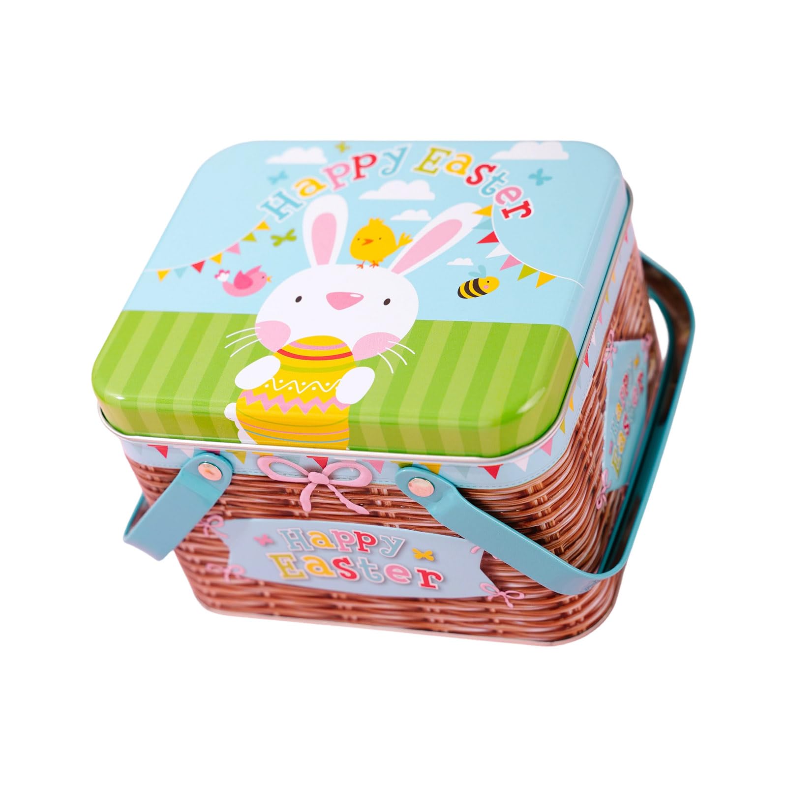 ordinarYone Easter Themed Metal Tin Basket With Handle For Holiday Decorations Storage Container for Cookie Candy Biscuits