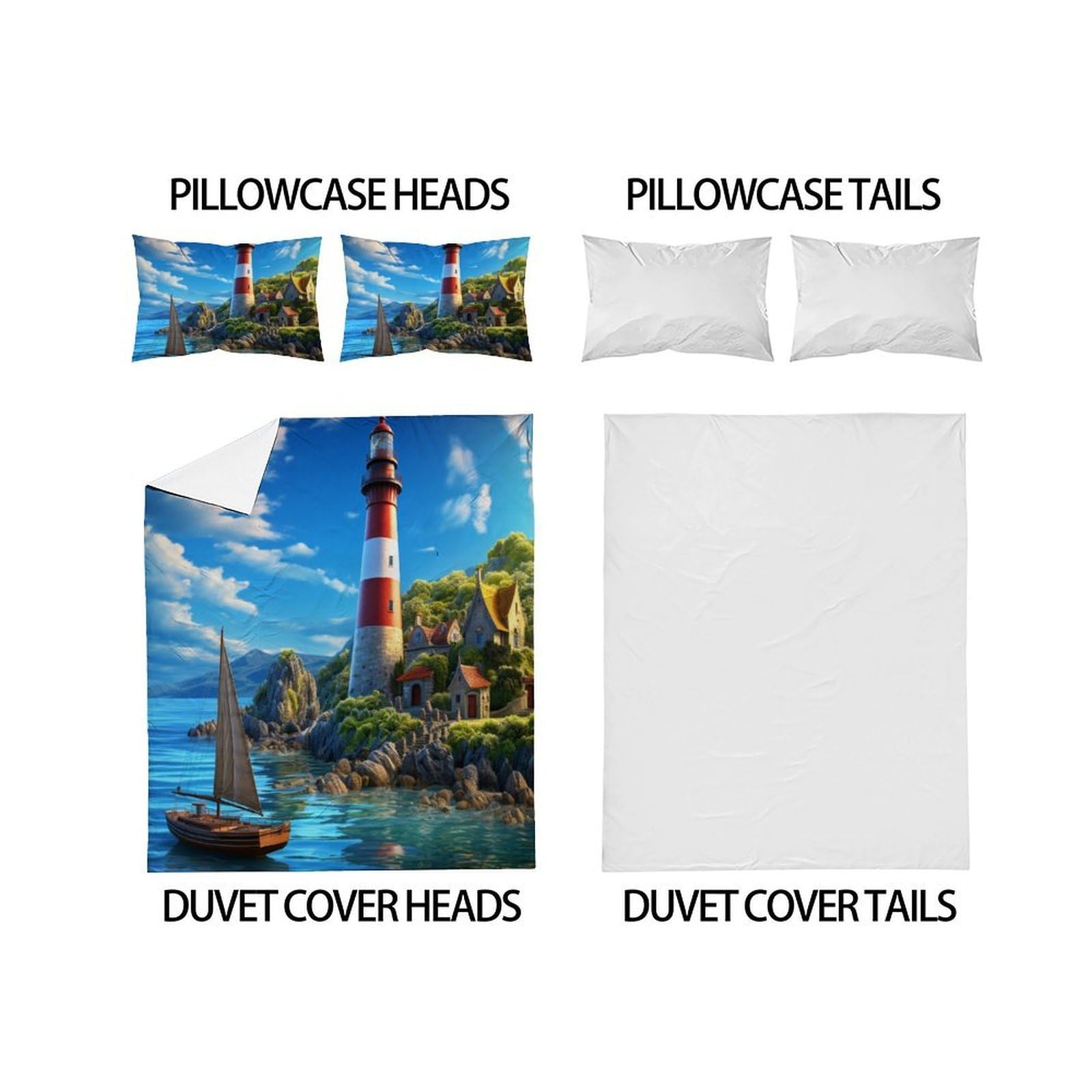 Faro della spiaggiade Ropa De Cama 3D Niños 3 Piezas Microfibra 2 Funda De Almohada CremalleraSuper King（260x220cm）