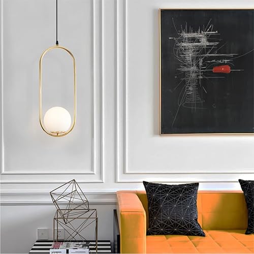 Miniatura 9 de KCO Lámpara colgante de 1 globo de luz, moderna iluminación colgante ajustable de mediados de siglo, luz colgante dorada con globo de vidrio
