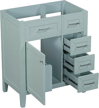 Linique 30" Bathroom Vanity Without Top Sink,Cabinet Base Only, Bathroom Storage Cabinet with 3 Drawers,One Door with Shelf Design,Solid Frame and MDF Board,Green