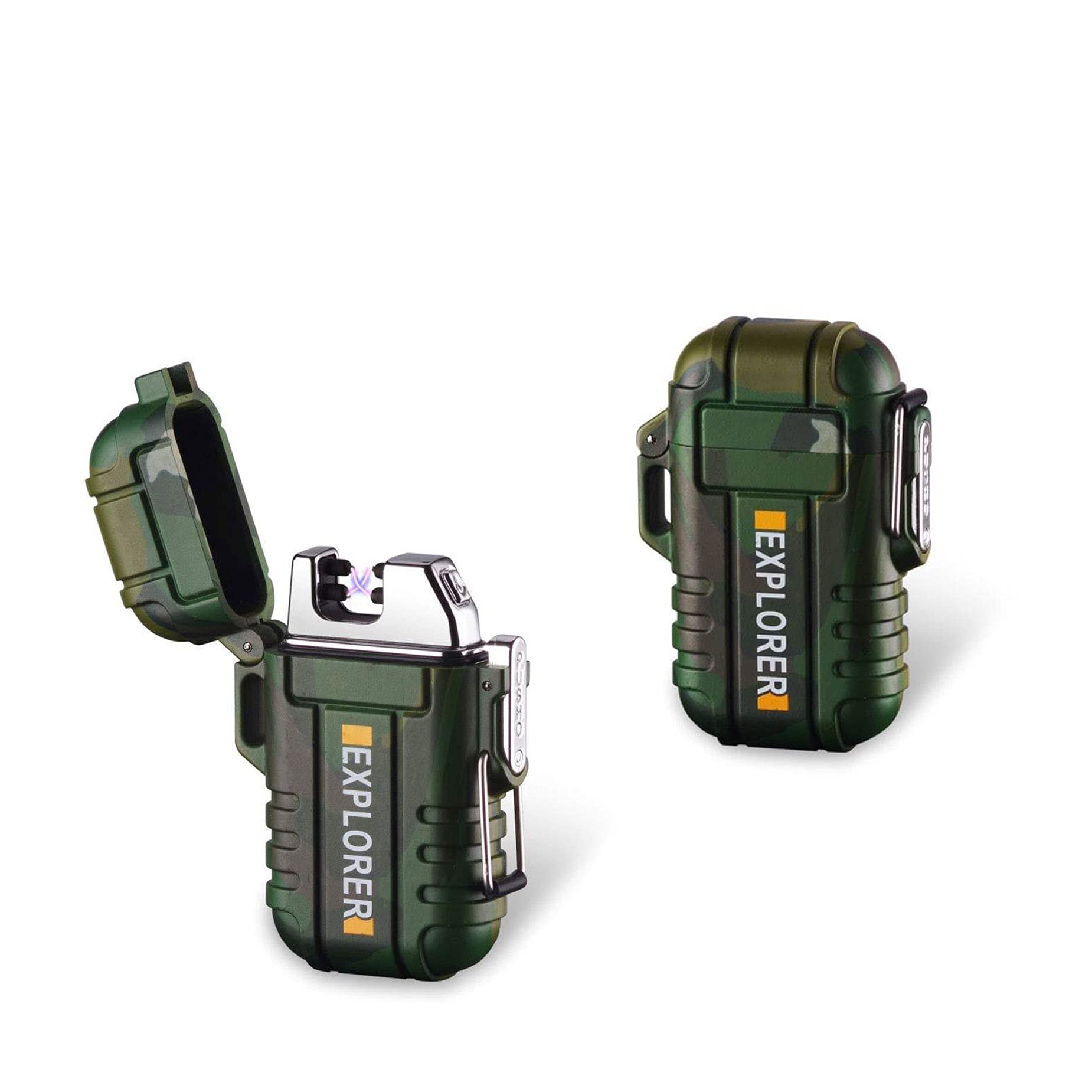 Pack of 2 Dual Arc Plasma Electric Rechargeable Flameless Waterproof Windproof for Camping, Hiking, Skiing, Outdoor Adventure (Camo)
