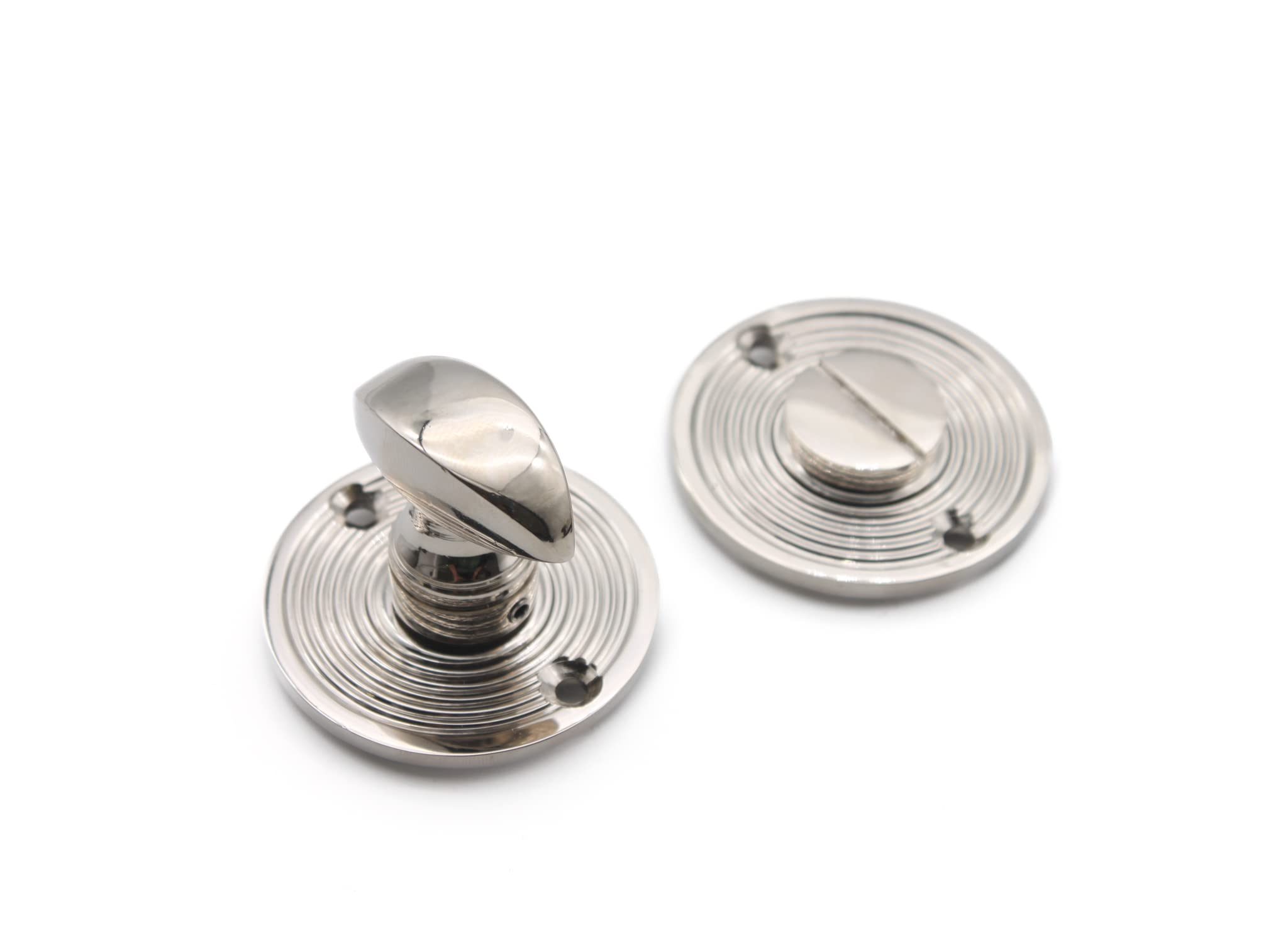 Solid Brass Antique Beehive Bathroom Thumb Turn & Release Door Lock Set (Polished Nickel)