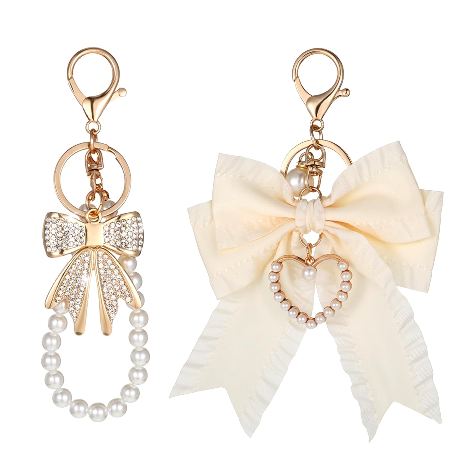 2Pcs Pearl Bow Keychain, Cute Pearl Bag Charm for Purse Keychain Bag Charm