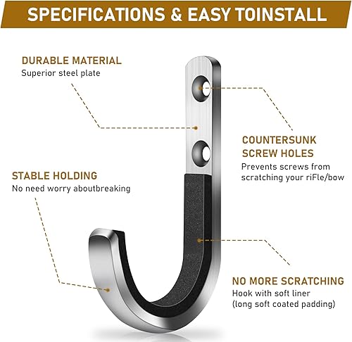 Miniatura 3 de ABLY Estante para pistolas, gancho para pistola, rifle de almacenamiento, gancho de escopeta, gancho de acero resistente para montaje en pared con