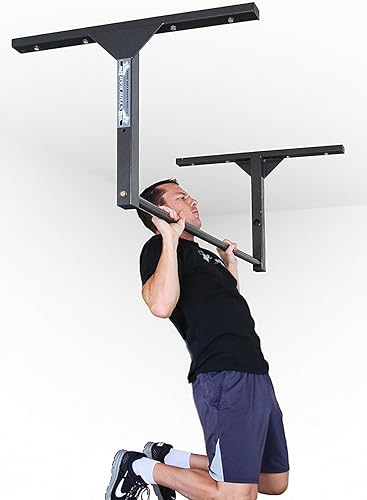 Miniatura 3 de Stud Bar Barra de dominadas resistente para montaje en techo o pared, calidad de gimnasio, capacidad de 600 libras, tamaño estándar para techos de 9