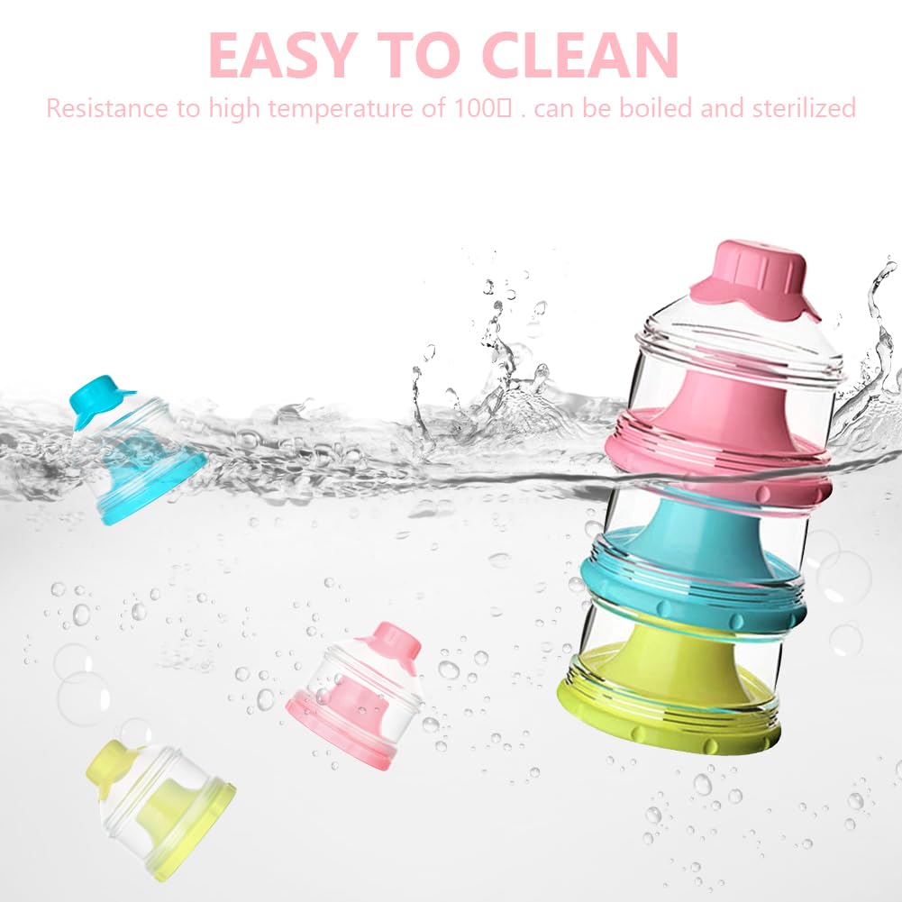 Vicloon Dosatore per Latte in Polvere, Dispenser di Latte in Polvere con 3 Scomparti, Impilabile Contenitore Spuntino e Dosalatte in Polvere per Viaggi All'aperto, Cereali, Frutta (Rosa Trasparente)